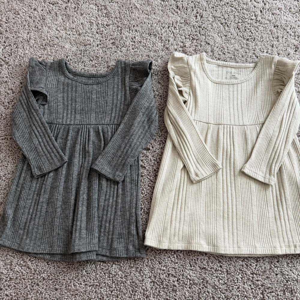 okie dokie Ribbed Knit Dress - Charcoal Gray & Cream